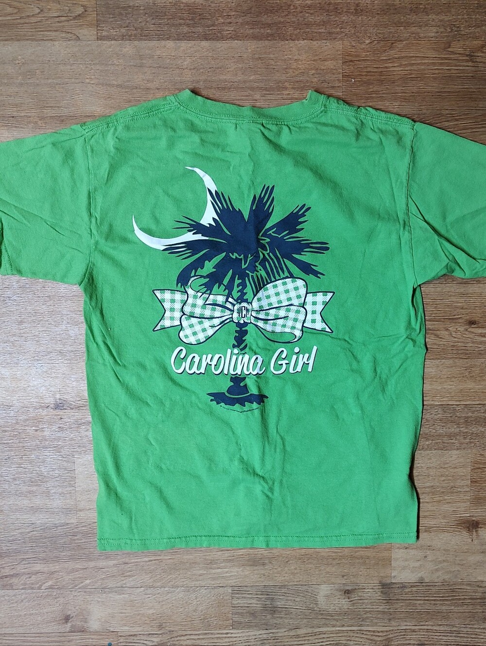 Gildan Bright Green Tee with Navy Palm & White Gingham Bow
